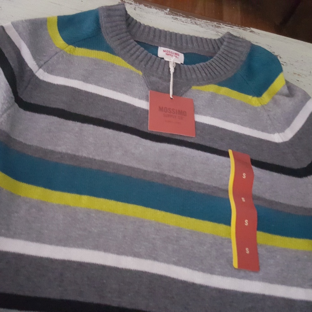 NEW Mossimo Crew Neck Sweater Gray w/ Stripes
